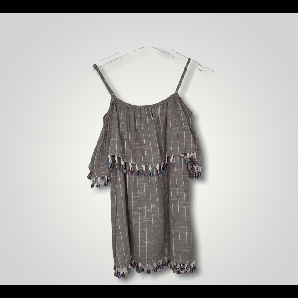 Listicle Off the Shoulder Tasseled Boho Peasant Top